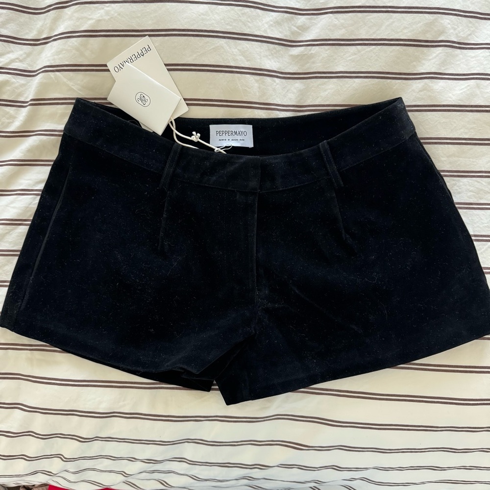 Peppermayo Black Low-Waist Suede Shorts